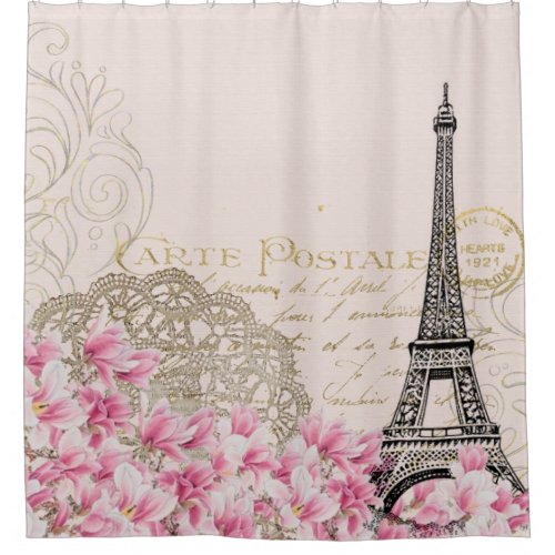 Background vintage eiffel flower shower curtain