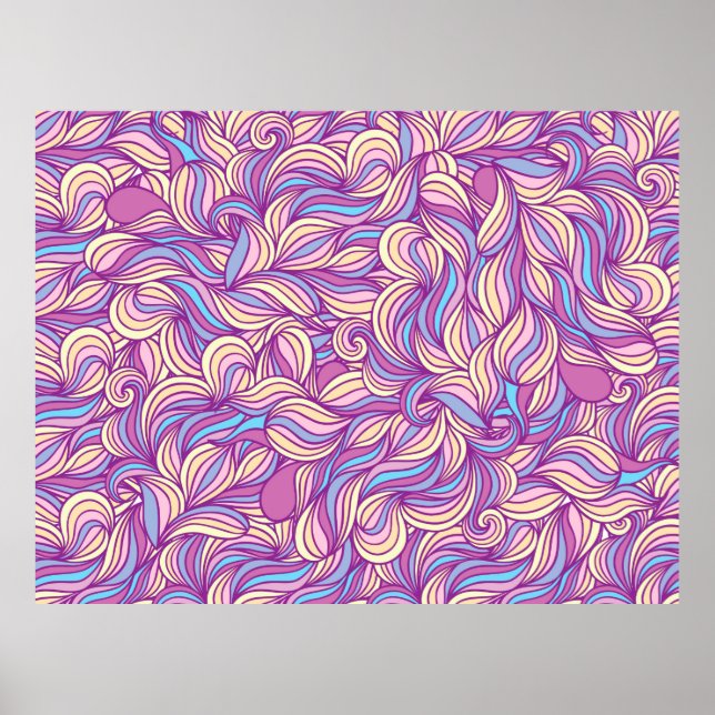 Background with abstract doodle waves  poster (Front)