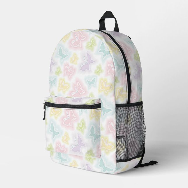 Background with butterflies in watercolor printed backpack (Back Corner Right)