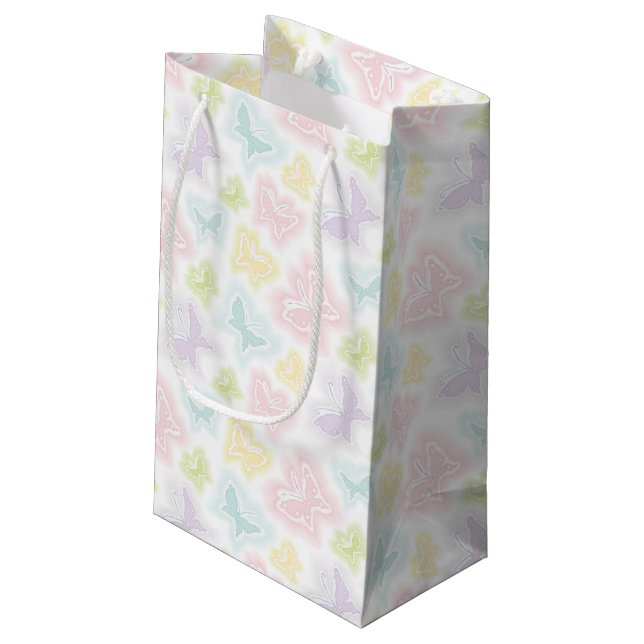 Background with butterflies in watercolor small gift bag (Back Angled)