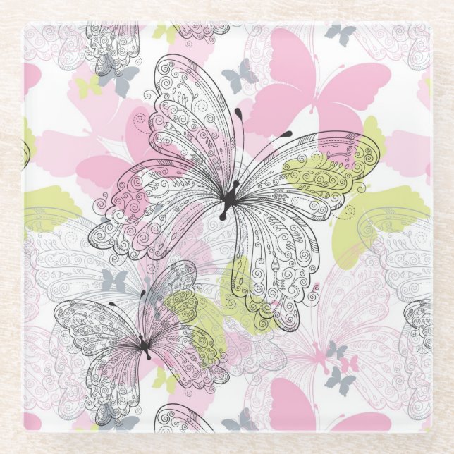 Background with butterfly glass coaster (Front)
