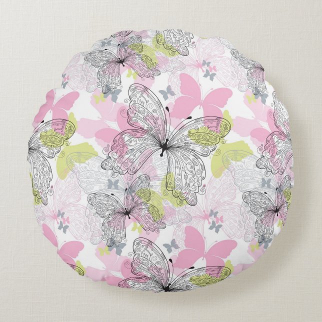Background with butterfly round pillow (Front)
