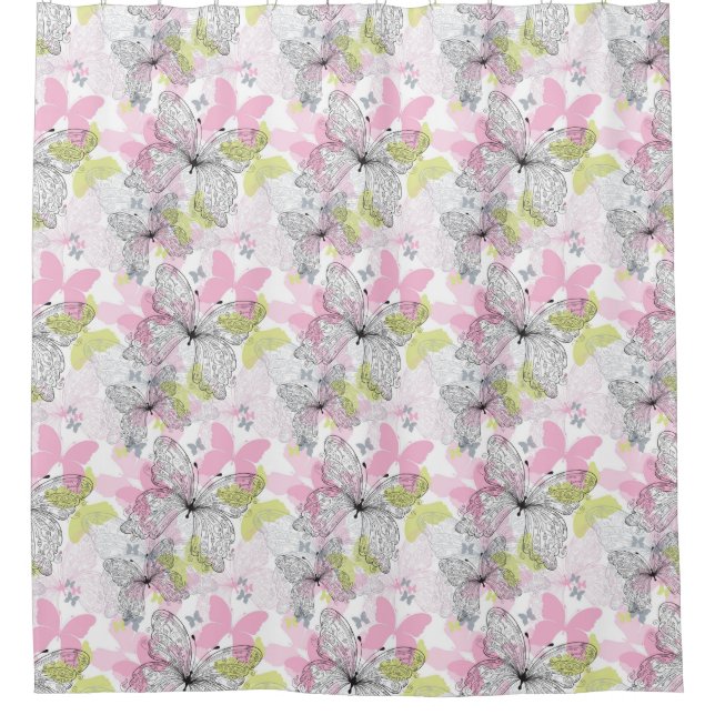 Background with butterfly shower curtain (Front)