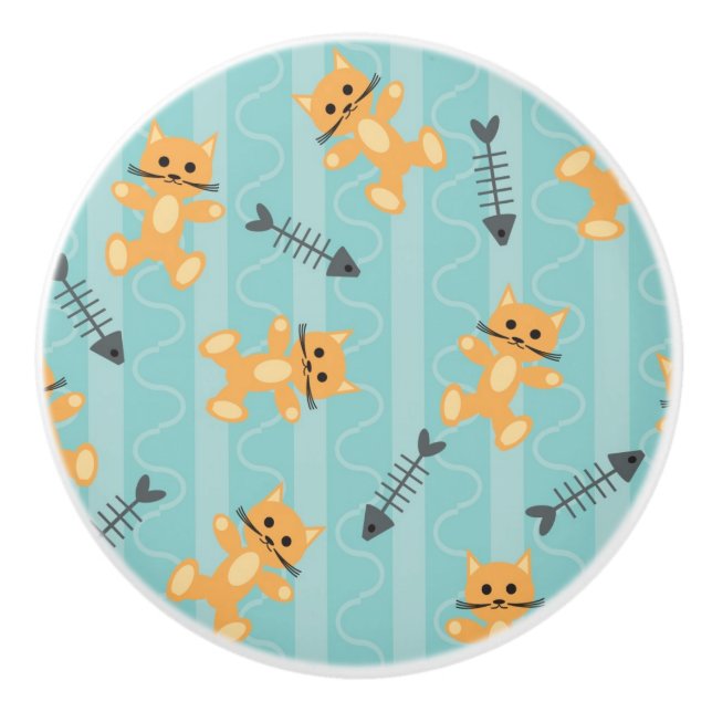 background with cats ceramic knob (Front)