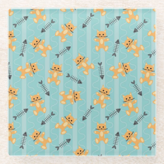 background with cats glass coaster (Front)