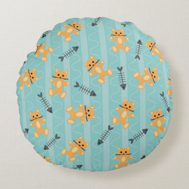 background with cats round pillow (Front)