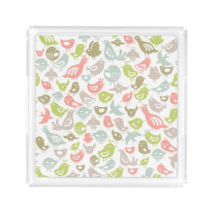 background with colorful birds ornament acrylic tray