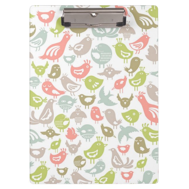 background with colorful birds ornament clipboard (Front)