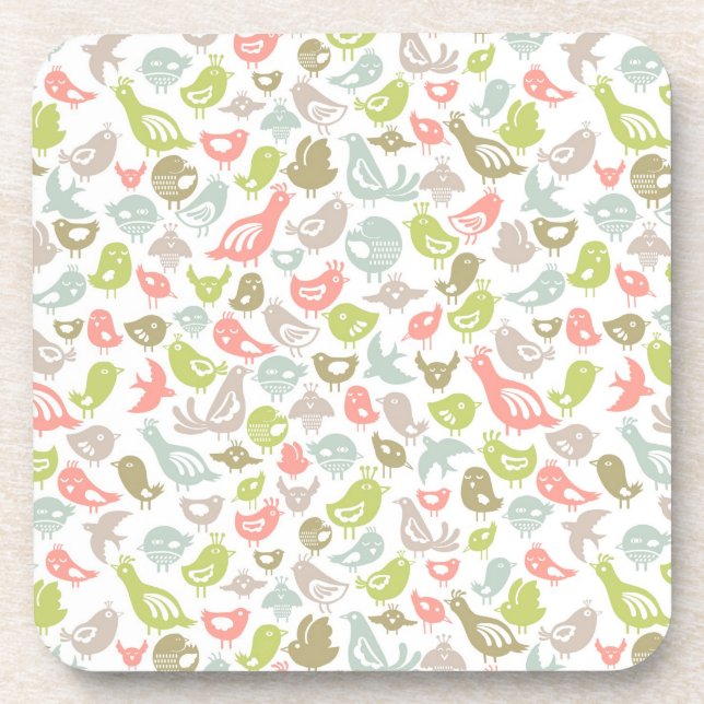 background with colorful birds ornament coaster (Front)