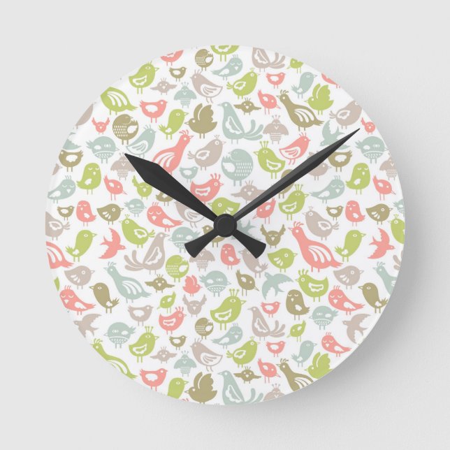 background with colorful birds ornament round clock (Front)