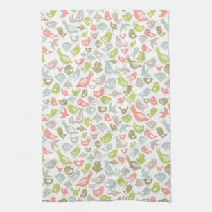 background with colorful birds ornament towel
