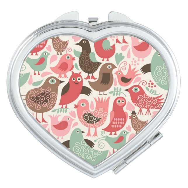 background with cute birds compact mirror (Front)