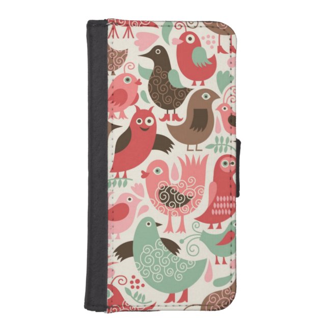 background with cute birds iPhone wallet case (Front)