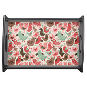 background with cute birds serving tray