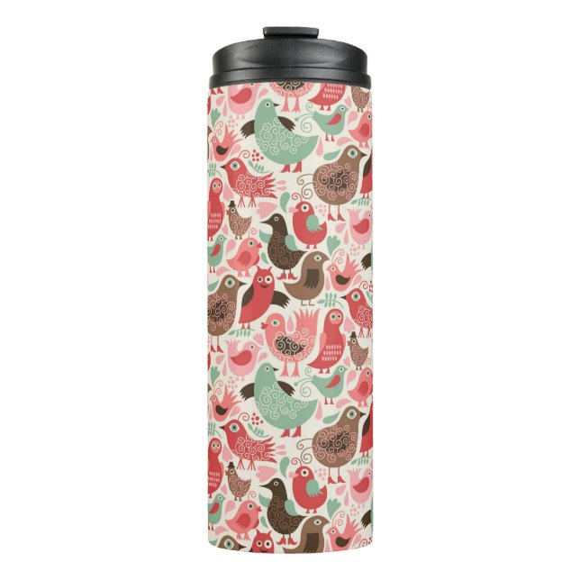 background with cute birds thermal tumbler (Front)