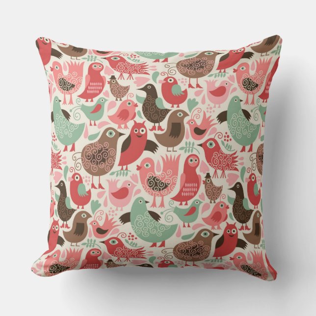 background with cute birds throw pillow (Front)