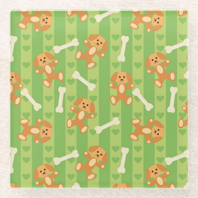background with dogs and bones glass coaster (Front)