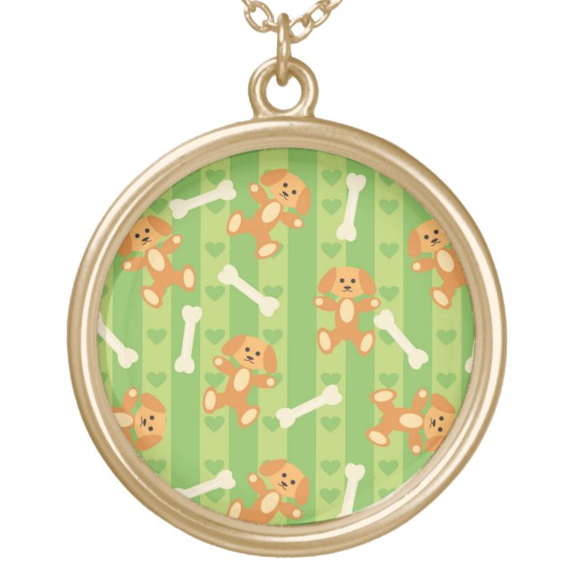 background with dogs and bones gold plated necklace (Front)