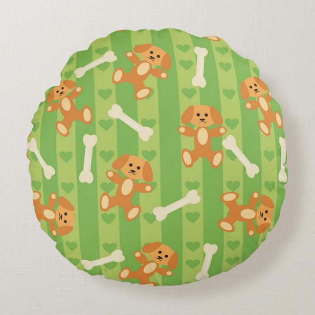 background with dogs and bones round pillow (Front)