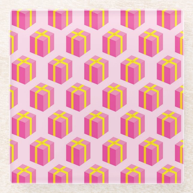 Background with gifts glass coaster (Front)