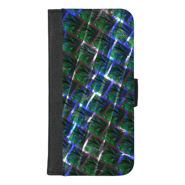 Background with green image under dark grid? iPhone wallet case (Front)