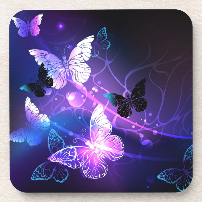 Background with Night Butterflies Beverage Coaster (Front)