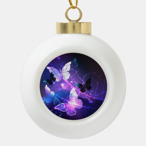 Background with Night Butterflies Ceramic Ball Christmas Ornament