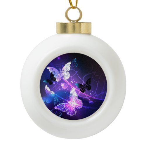 Background with Night Butterflies Ceramic Ball Christmas Ornament