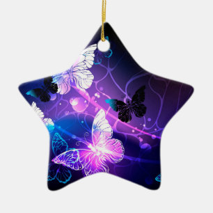 Background with Night Butterflies Ceramic Ornament