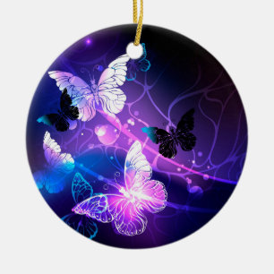 Background with Night Butterflies Ceramic Ornament
