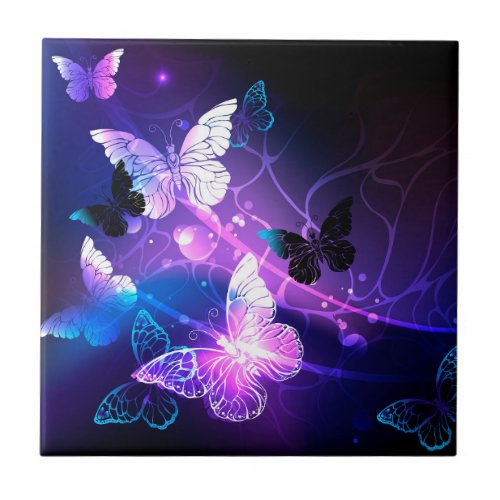 Background with Night Butterflies Ceramic Tile