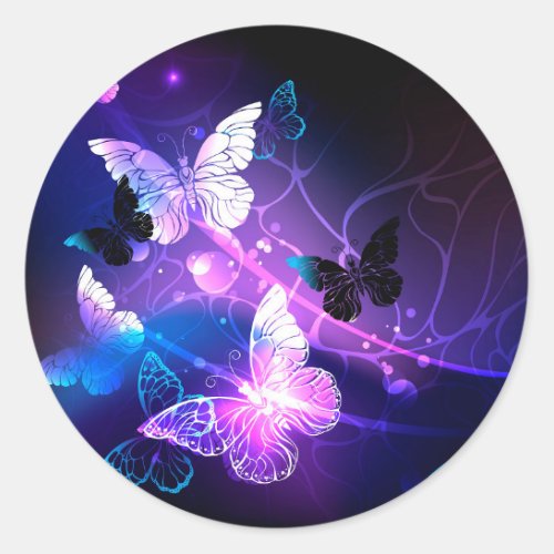 Background with Night Butterflies Classic Round Sticker