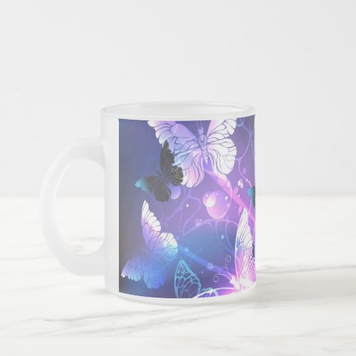 Background with Night Butterflies Frosted Glass Coffee Mug