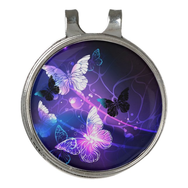 Background with Night Butterflies Golf Hat Clip (Front)