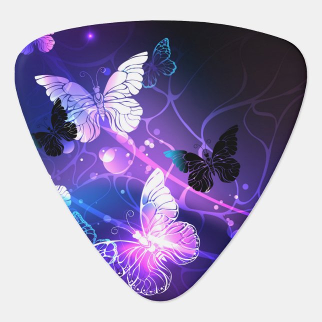 Background with Night Butterflies Guitar Pick (Front)
