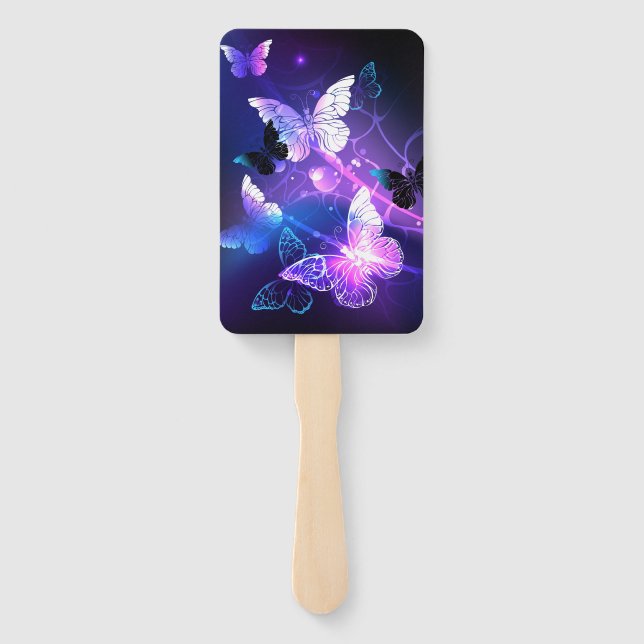 Background with Night Butterflies Hand Fan (Back)