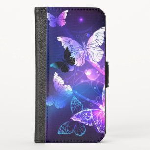 Background with Night Butterflies iPhone X Wallet Case