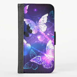 Background with Night Butterflies iPhone XS Wallet Case