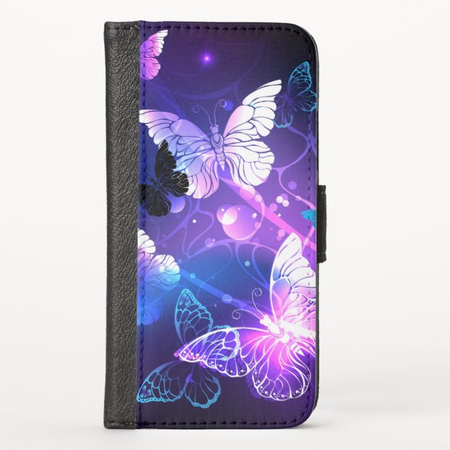 Background with Night Butterflies iPhone Wallet Case (Front)