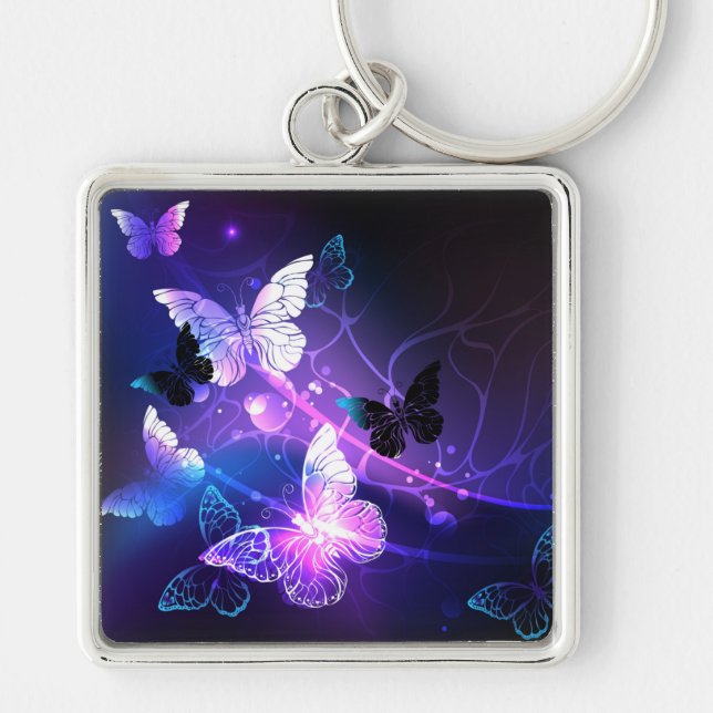 Background with Night Butterflies Keychain (Front)