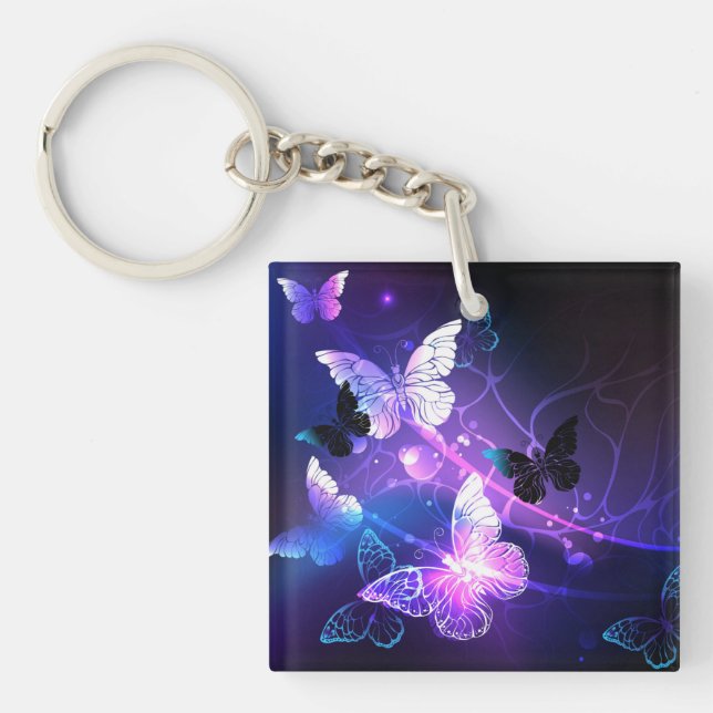 Background with Night Butterflies Keychain (Front)