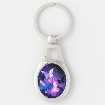 Background With Night Butterflies Keychain by Blackmoon9 at Zazzle