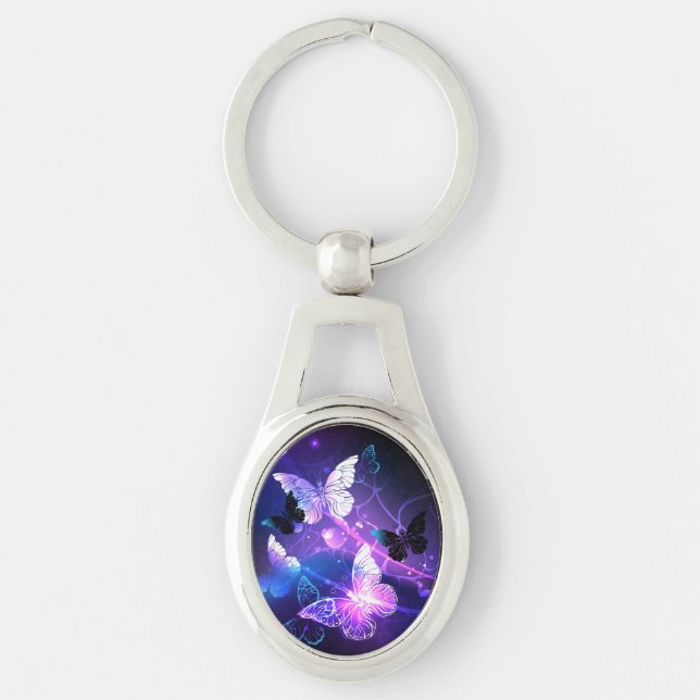 Background with Night Butterflies Keychain (Front)