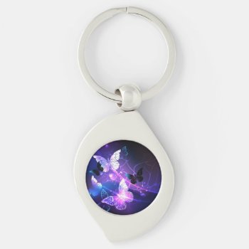 Background With Night Butterflies Keychain by Blackmoon9 at Zazzle