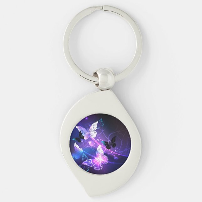 Background with Night Butterflies Keychain (Front)