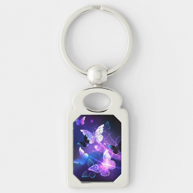 Background with Night Butterflies Keychain (Front)