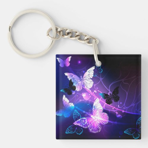 Background with Night Butterflies Keychain