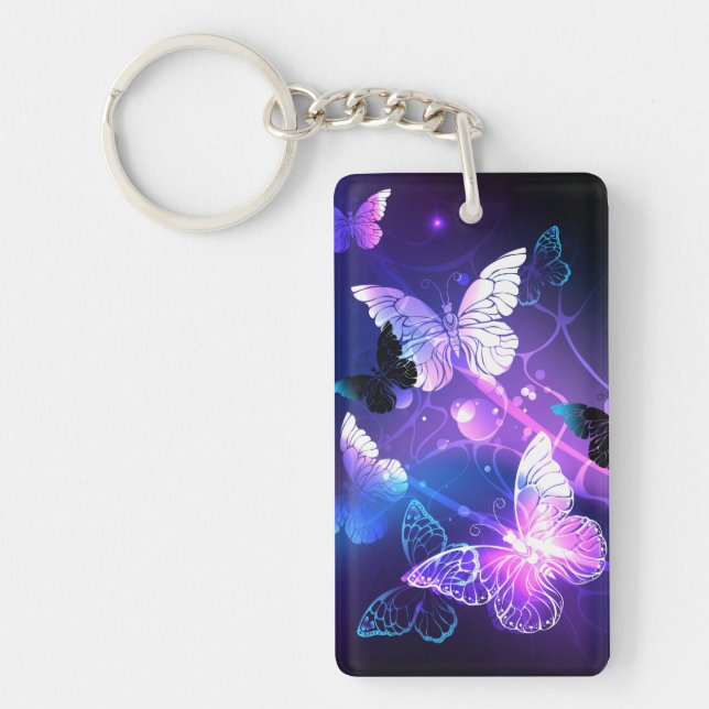 Background with Night Butterflies Keychain (Front)