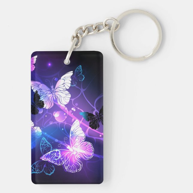 Background with Night Butterflies Keychain (Back)