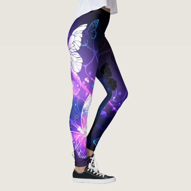 Background with Night Butterflies Leggings (Right)